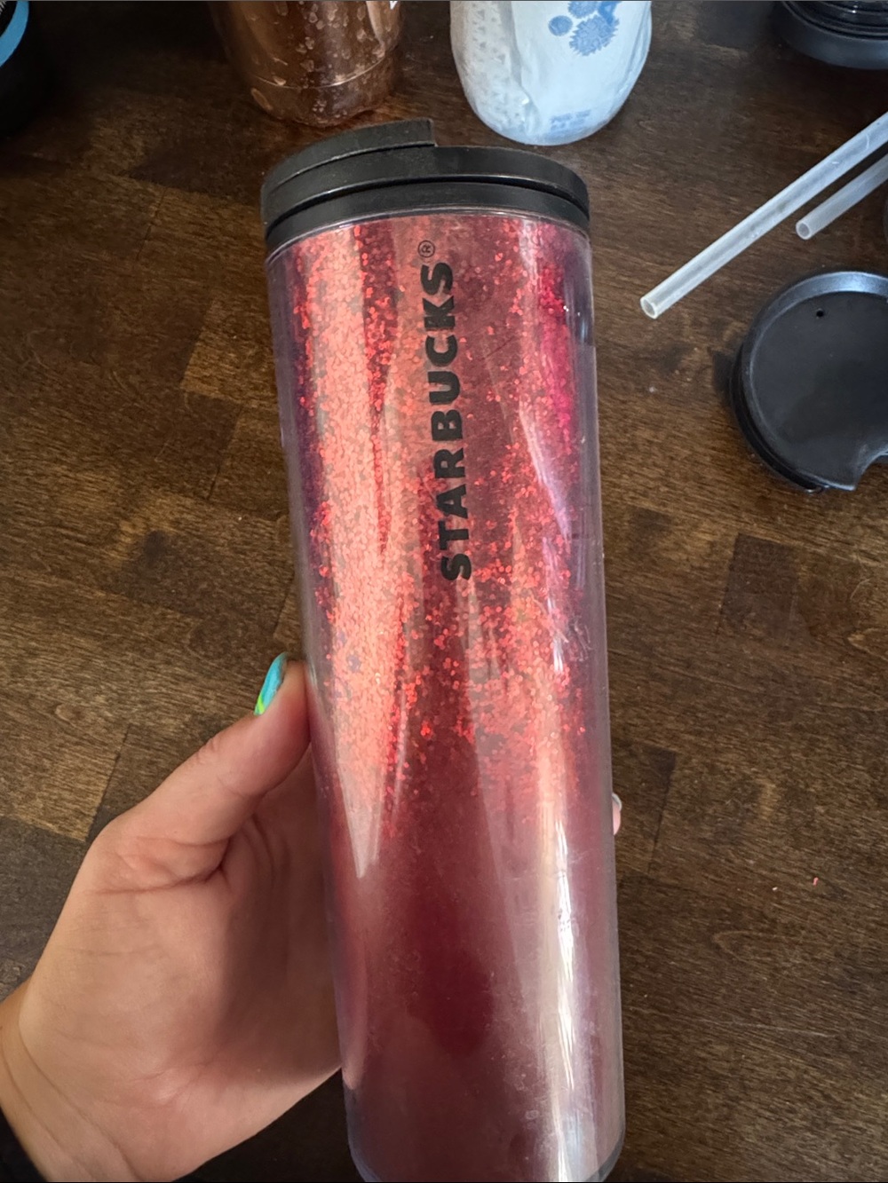 Starbucks Red Glitter Travel Tumbler with Black Lid